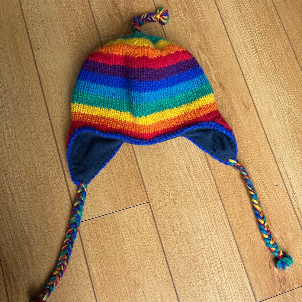 Nepalese Sherpa Winter Hat - Rainbow - Wool with Micro Fleece Lining - Pride